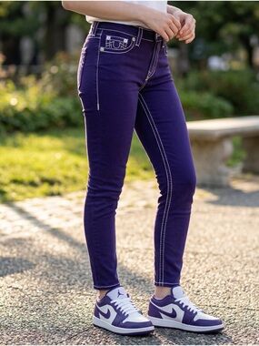 True Religion Purple Big T Skinny Jeans Sz 27 Y2K Rare